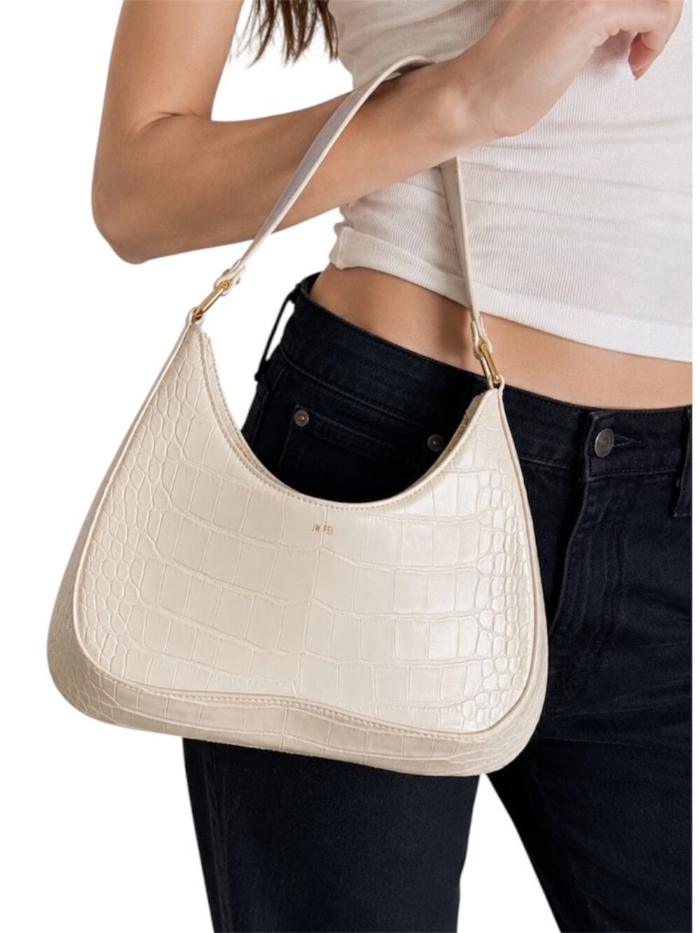 JW PEI Ruby Cream Croc Embossed Shoulder Bag